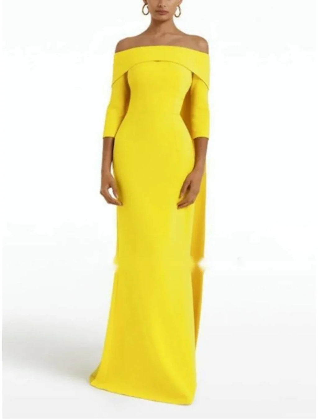 Sheath Off-Shoulder Three-Quarter Sleeve Pleated Evening Gown - Chloe Dress