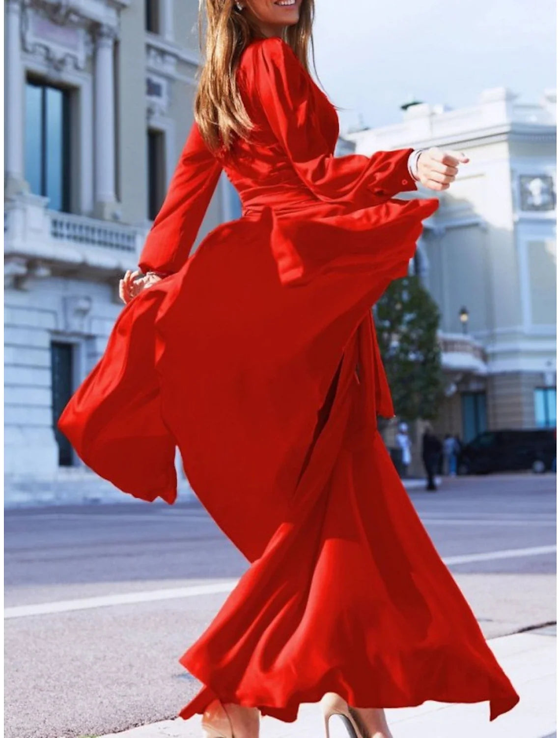 Sheath V-Neck Silk Long Sleeve Train Wedding Dress - Chloe Dress