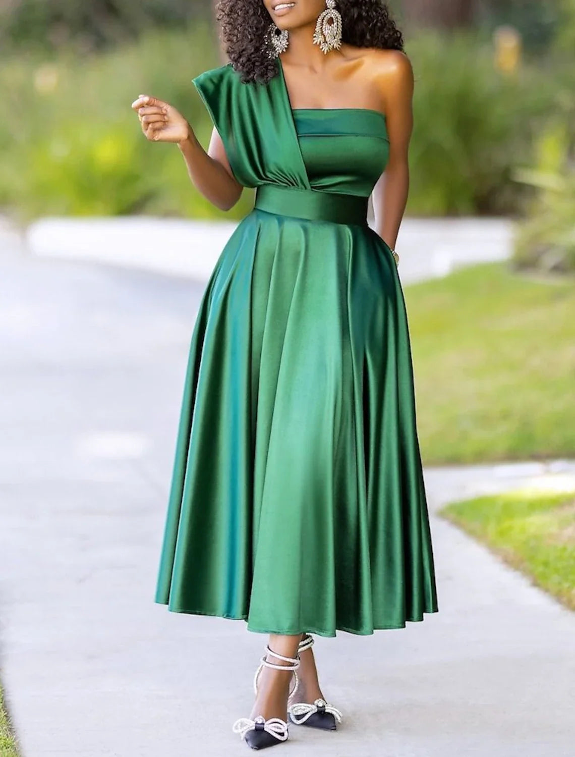 A-Line One-Shoulder Sleeveless Pleated Ankle-Length Wedding Dress - Chloe Dress