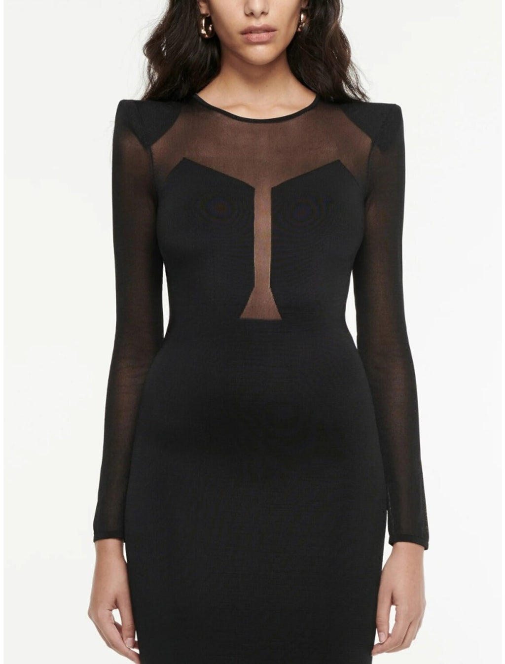 Black Mermaid Long Sleeve Pleated Tea-Length Evening Gown - Chloe Dress