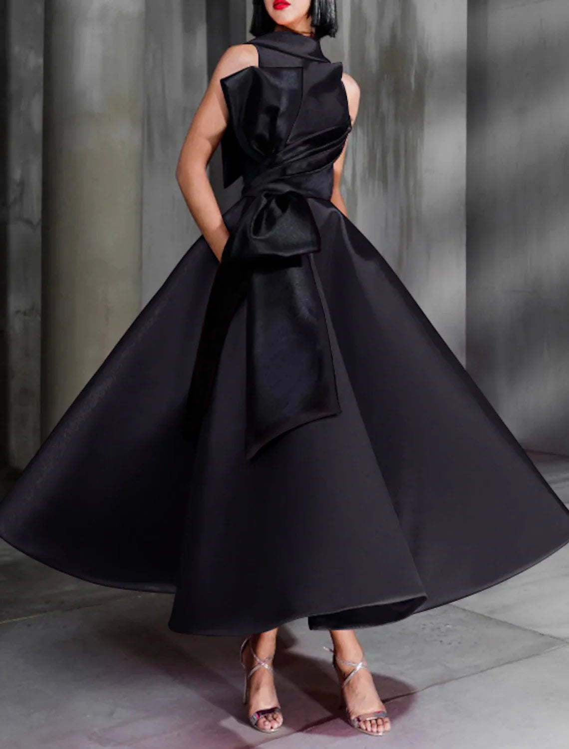 Green Ball Gown High Neck Satin Sleeveless Ankle-Length Evening Gown - Chloe Dress