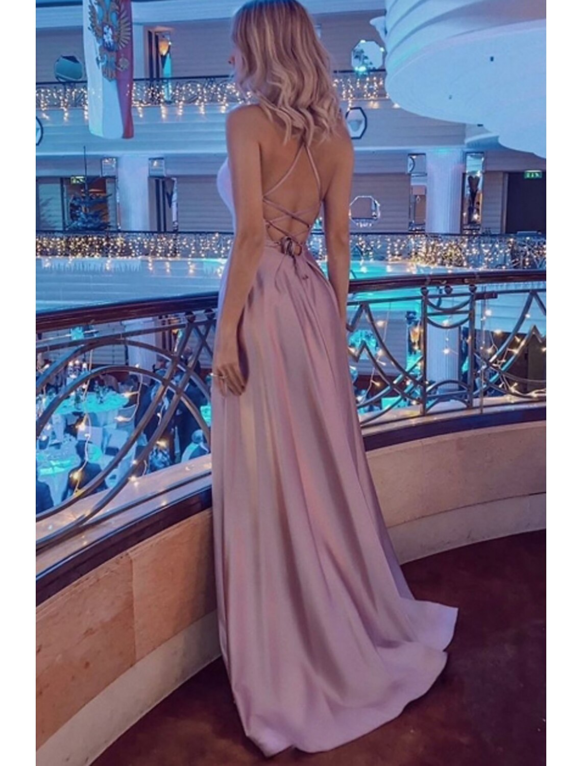 A-Line Strapless Satin Sleeveless Backless High Slit Prom Dress - Chloe Dress