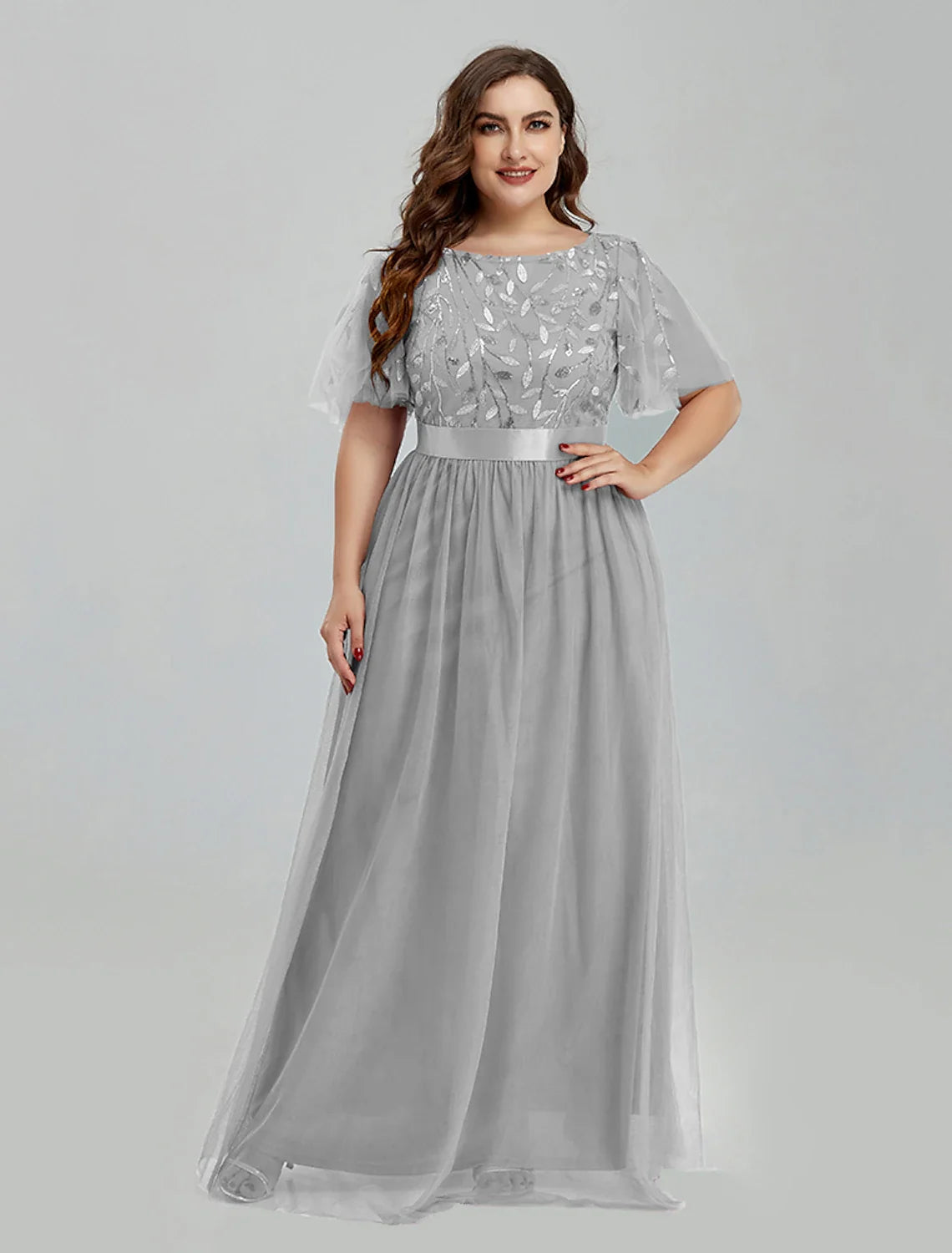 A-Line Tulle Short Sleeve Floor-Length Prom Dress - Chloe Dress