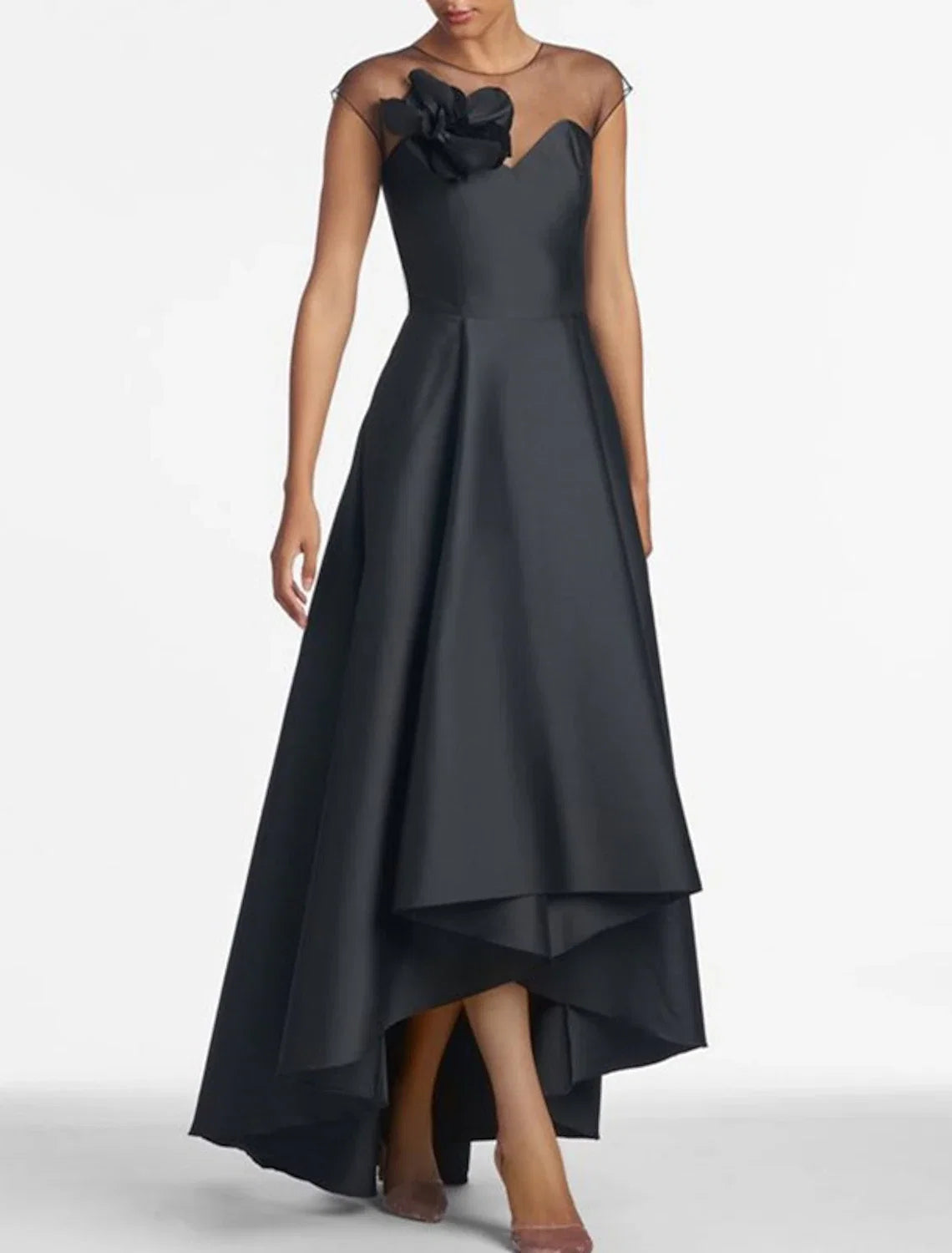 Black A-Line Satin Sleeveless Asymmetric Wedding Dress - Chloe Dress