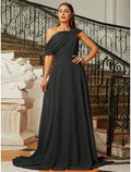 A-Line One-Shoulder Short Sleeve Pleated Mini Evening Gown - Chloe Dress