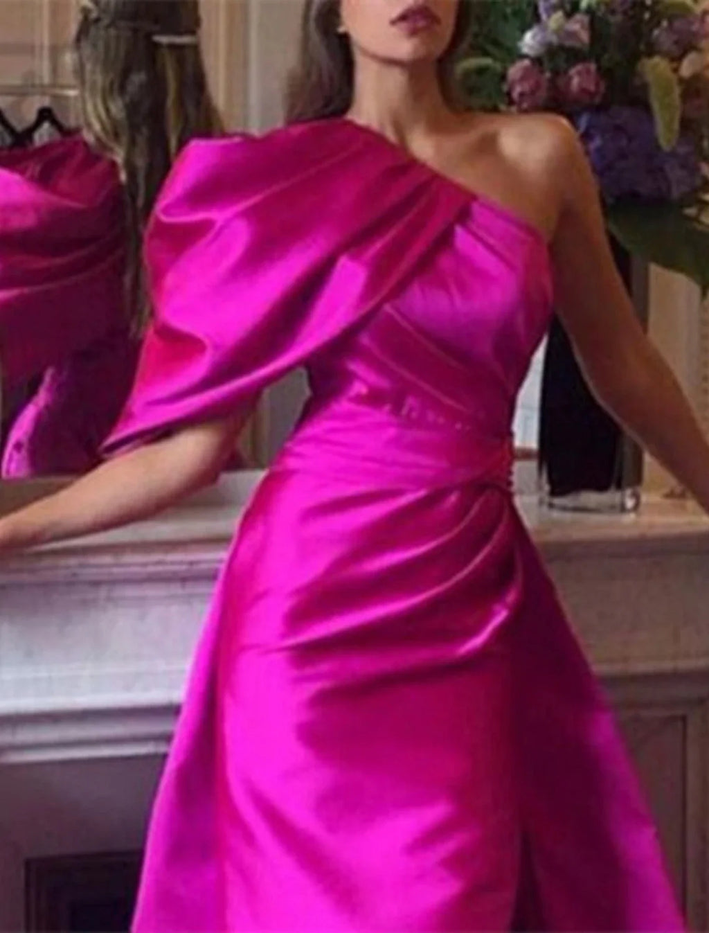 Mermaid One-Shoulder Satin Sleeveless High Slit Evening Gown - Chloe Dress