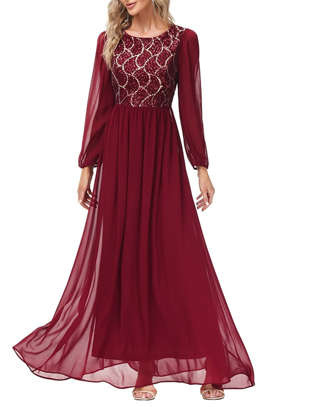 A-Line Chiffon Long Sleeve Floor-Length Evening Gown - Chloe Dress