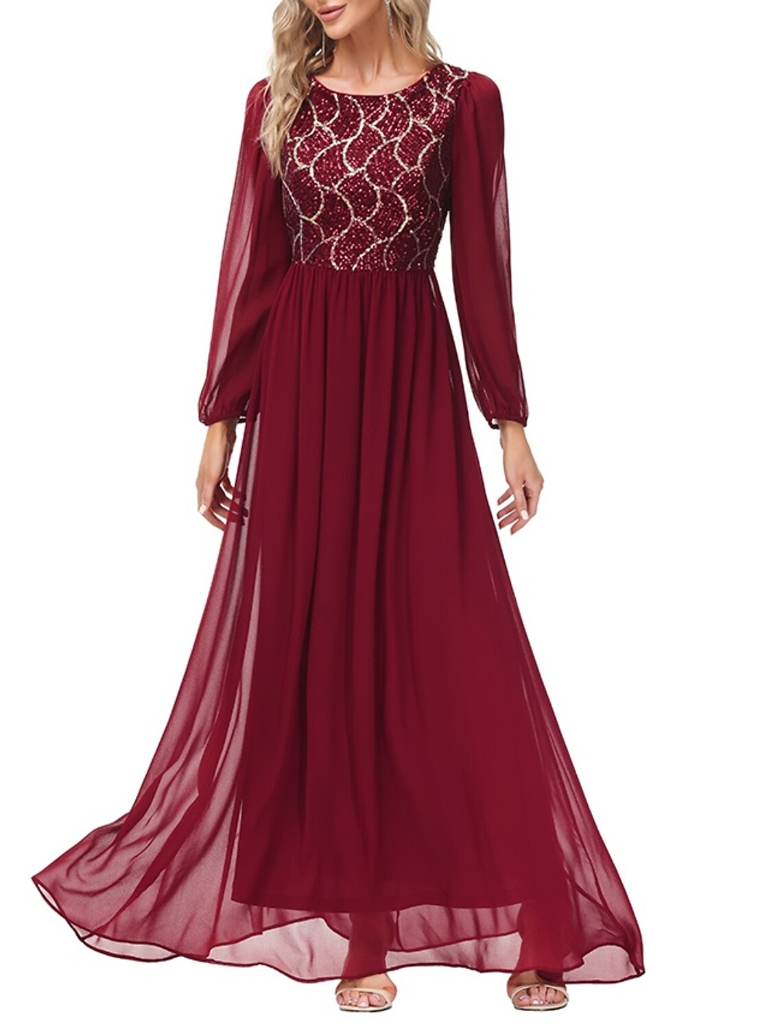 A-Line Chiffon Long Sleeve Floor-Length Evening Gown - Chloe Dress