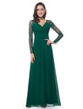 A-Line V-Neck Chiffon Long Sleeve Floor-Length Evening Gown - Chloe Dress