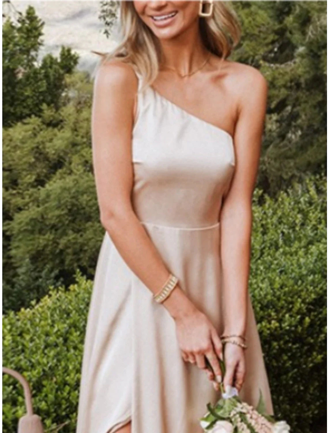 Sheath One-Shoulder Sleeveless Floor-Length Wedding Dress - Chloe Dress