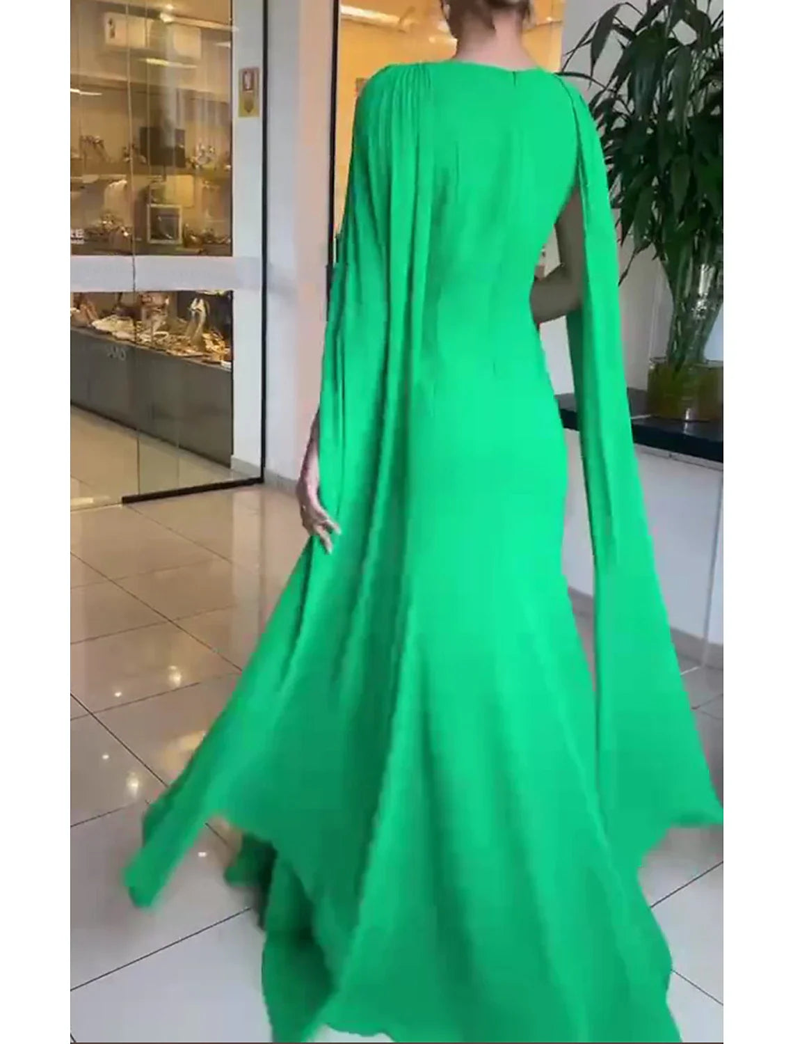 Black A-Line Chiffon Long Sleeve Applique Floor-Length Evening Gown - Chloe Dress