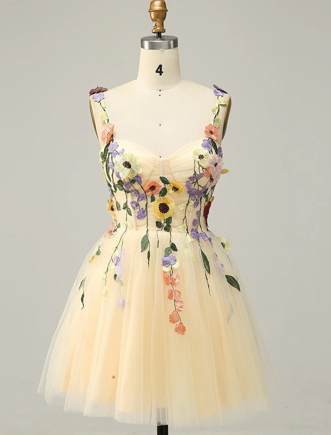 A-Line Spaghetti Strap Tulle Sleeveless Applique Mini Cocktail Dress - Chloe Dress