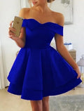A-Line Off-Shoulder Satin Sleeveless Mini Cocktail Dress - Chloe Dress