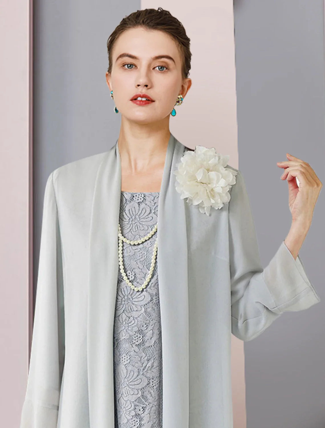 Sheath Chiffon Three-Quarter Sleeve Tea-Length Wedding Dress - Chloe Dress