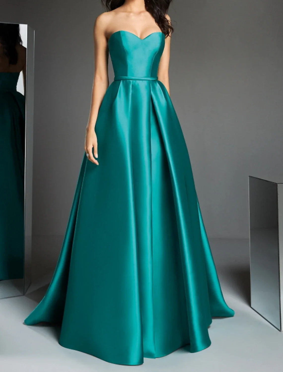 A-Line Strapless Satin Sleeveless Train Prom Dress - Chloe Dress