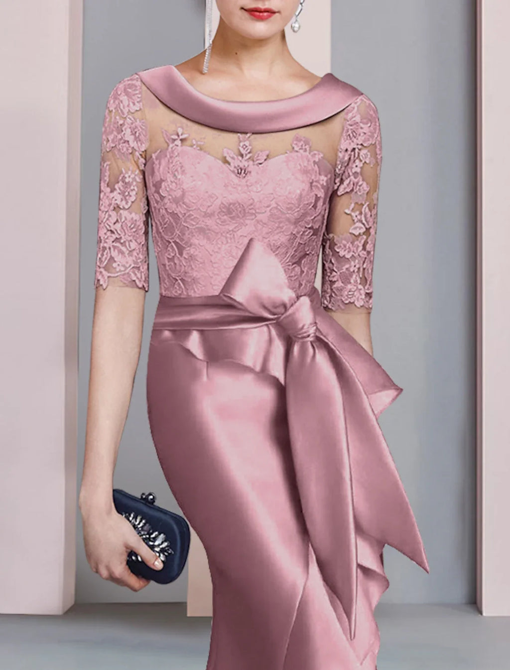 Mermaid High Neck Satin Asymmetric Wedding Dress - Chloe Dress