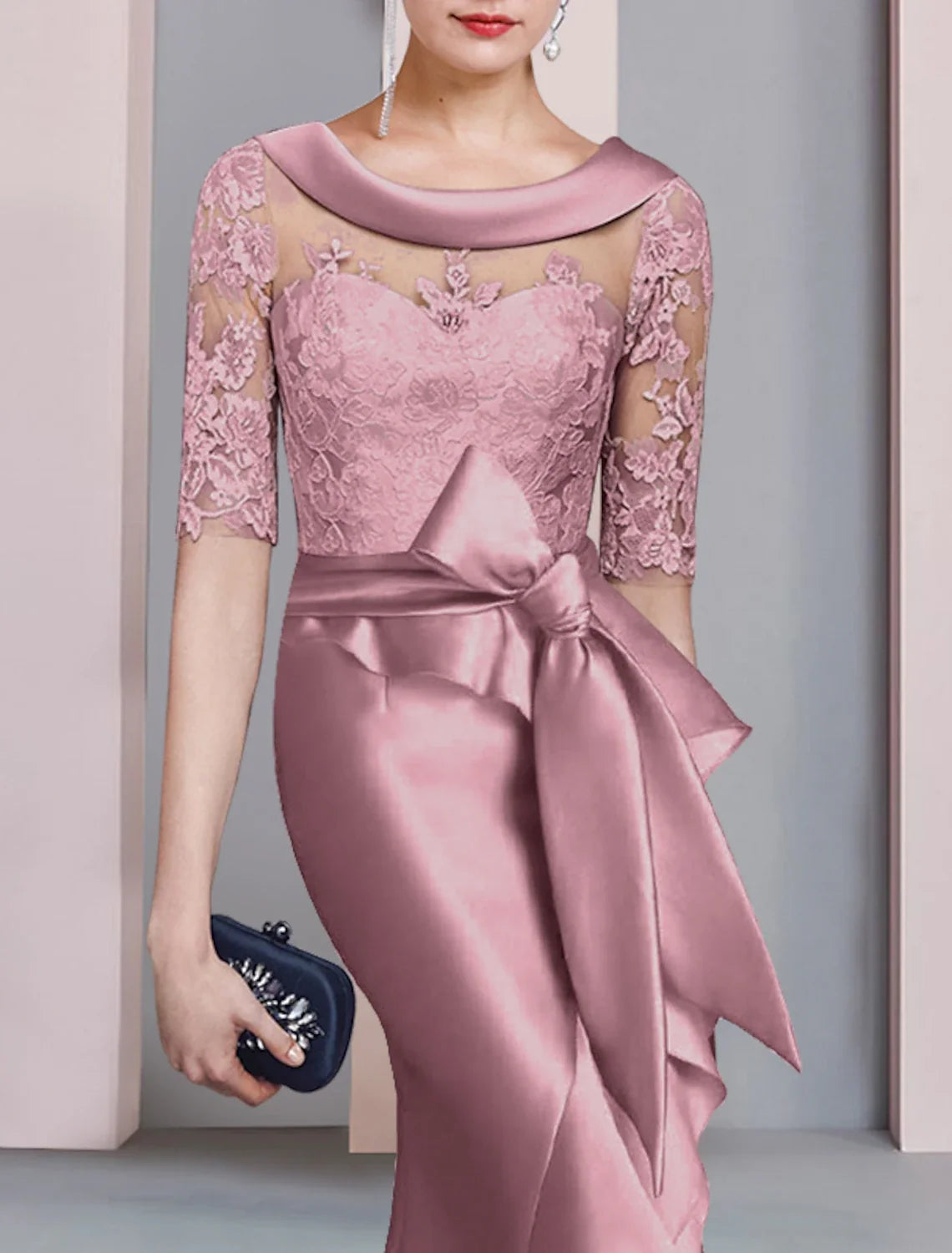 Mermaid High Neck Satin Asymmetric Wedding Dress - Chloe Dress