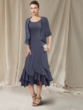 Mermaid High Neck Chiffon Short Sleeve Ruffled Mini Dress - Chloe Dress