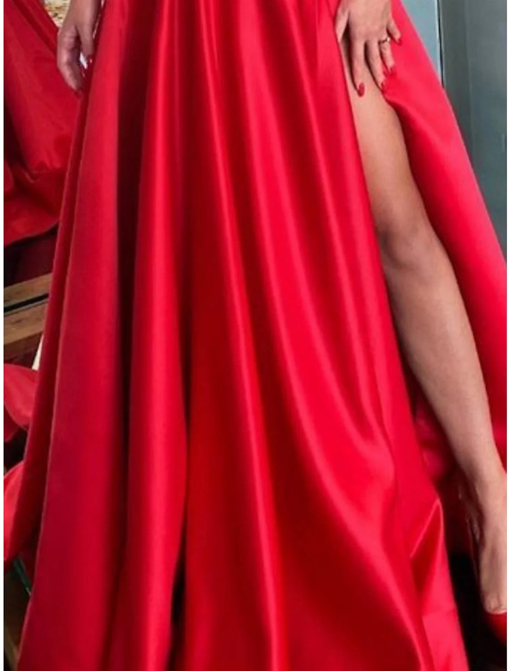 Black Sheath Off-Shoulder Satin High Slit Evening Gown - Chloe Dress