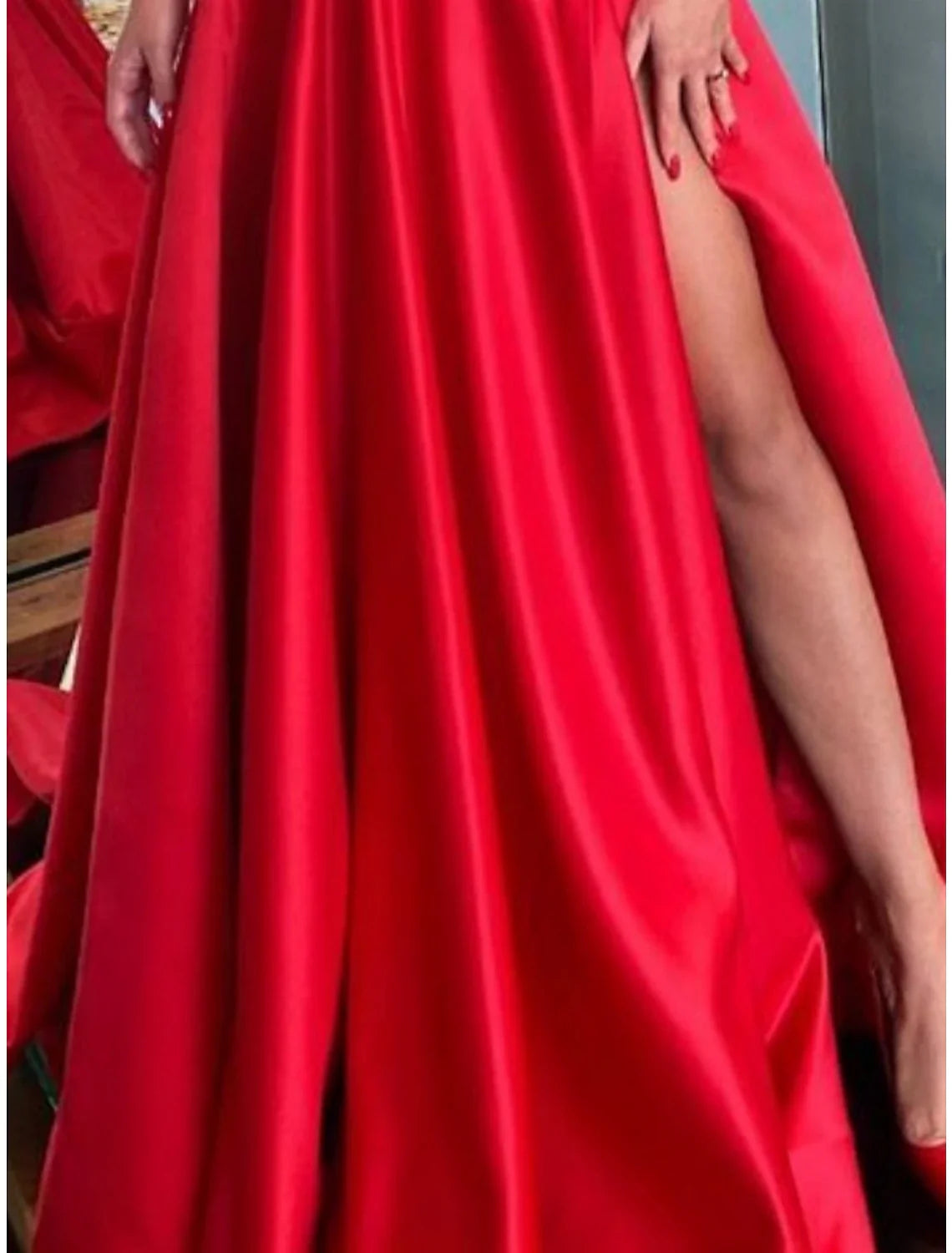 Black Sheath Off-Shoulder Satin High Slit Evening Gown - Chloe Dress