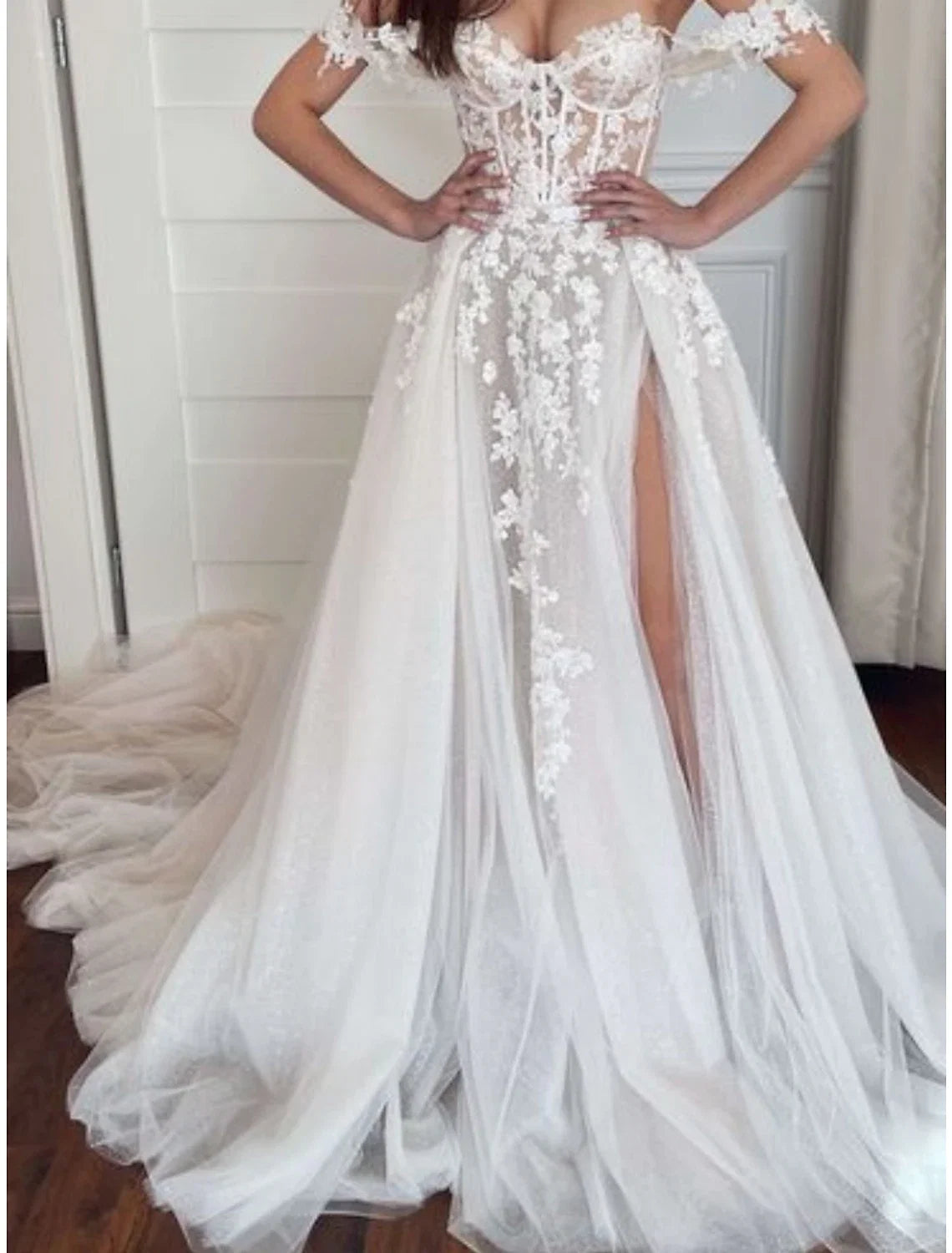 A-Line Sweetheart Lace Sleeveless Pleated Wedding Gown - Chloe Dress