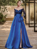 Sheath Off-Shoulder Sequin Three-Quarter Sleeve High Slit Evening Gown - Chloe Dress
