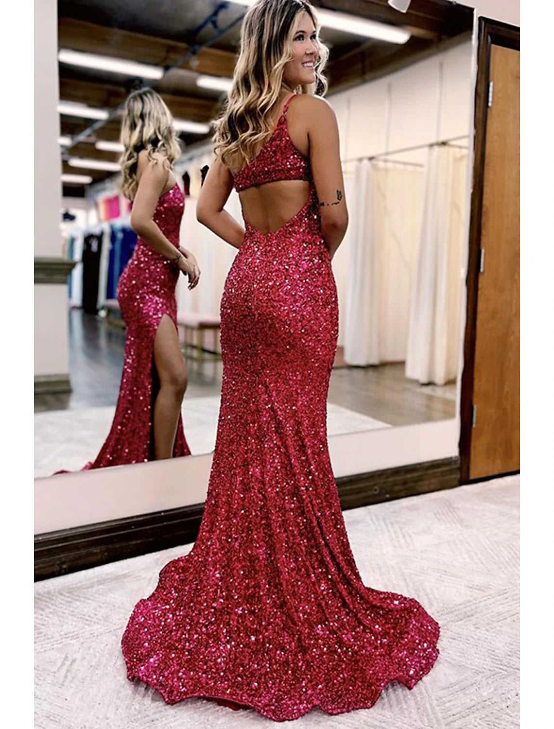 Mermaid One-Shoulder Sequin Sleeveless High Slit Prom Dress - Chloe Dress