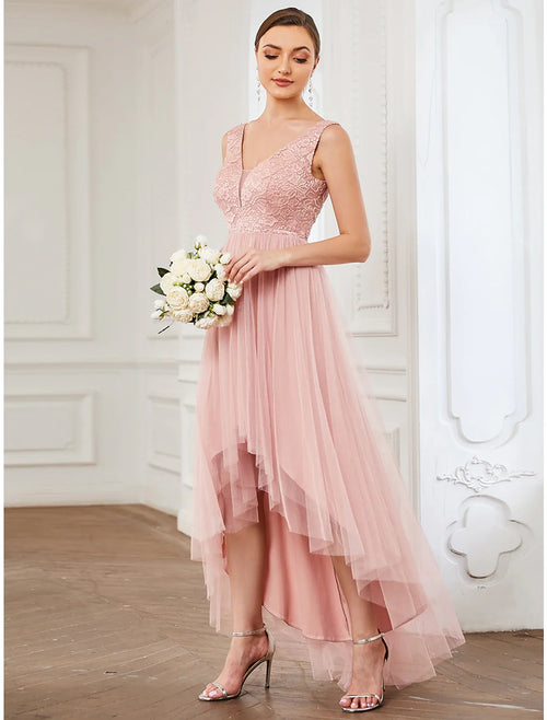 A-Line V-Neck Tulle Sleeveless Mini Wedding Dress - Chloe Dress