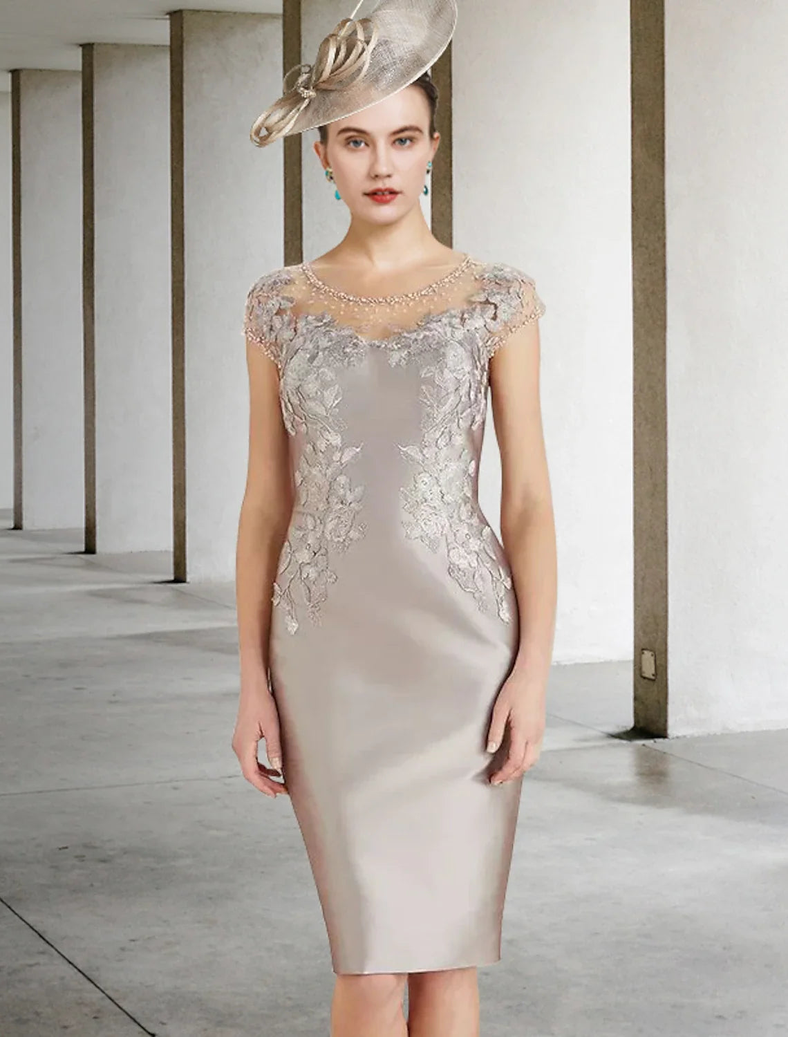 Sheath Lace Cap Sleeve Applique Knee-Length Wedding Dress - Chloe Dress