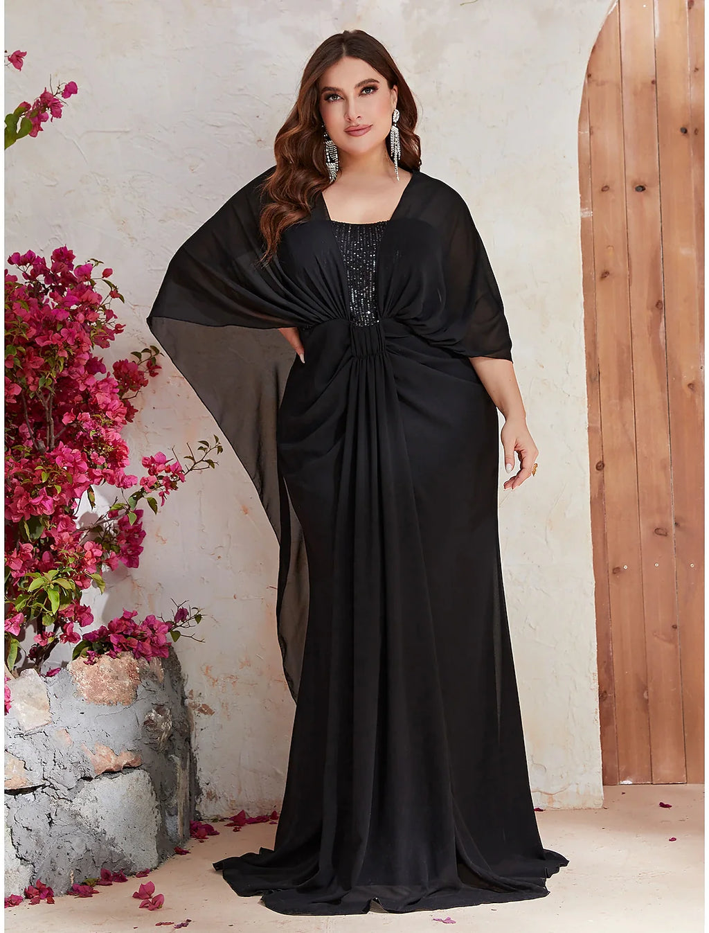 Mermaid V-Neck Sequin Long Sleeve Train Evening Dress - Chloe Dress