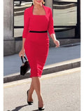 Sheath Square Neck Three-Quarter Sleeve Tea-Length Evening Dress - Chloe Dress