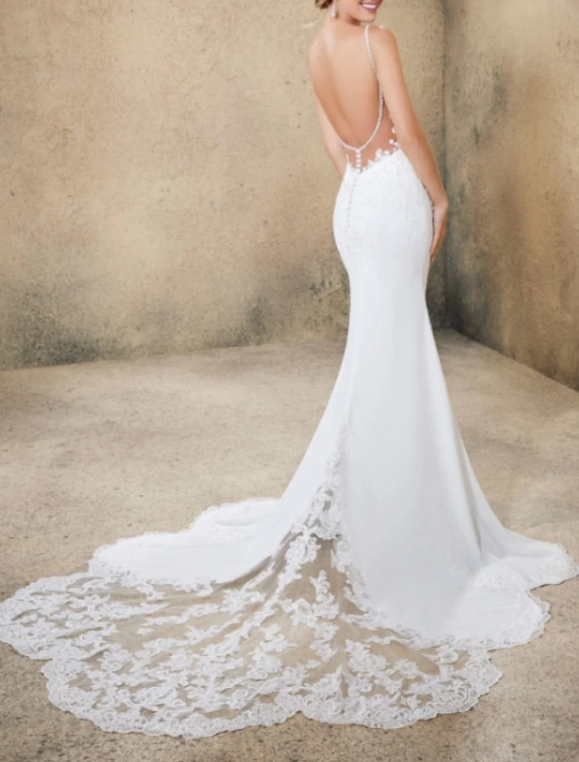 Mermaid Sweetheart Lace Open Back Train Wedding Gown - Chloe Dress