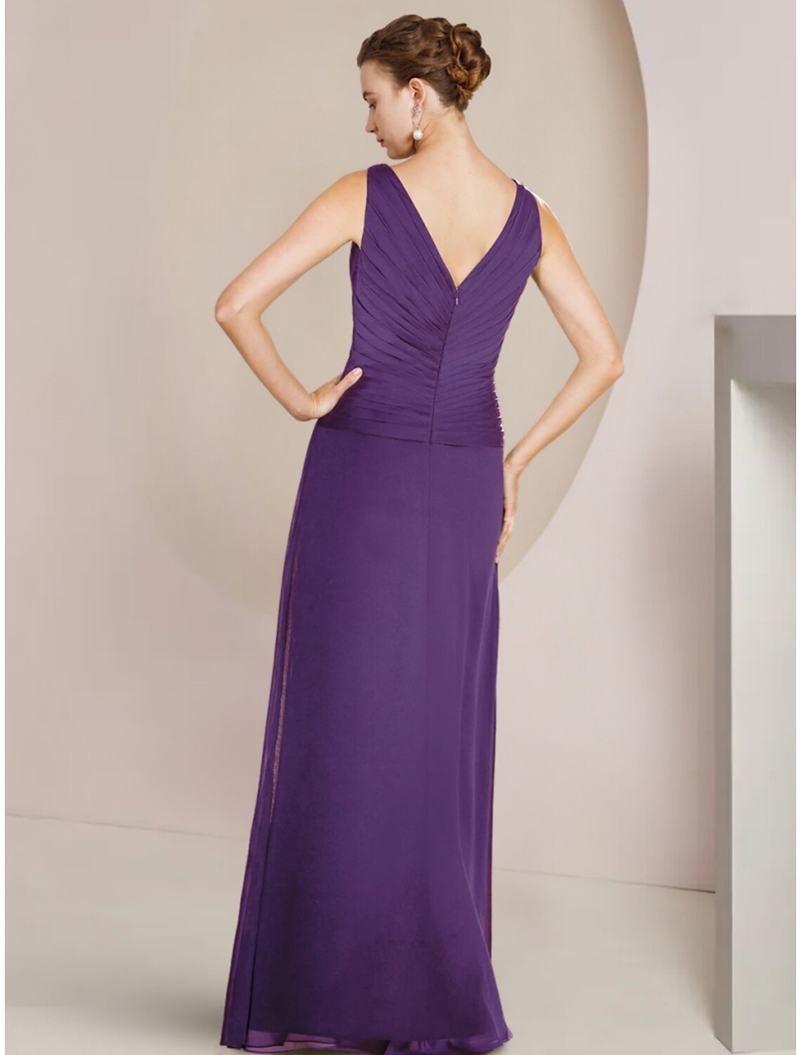 A-Line V-Neck Chiffon Long Sleeve Ruffled Floor-Length Wedding Dress - Chloe Dress