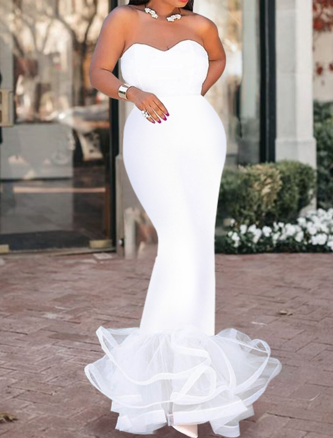 Mermaid Strapless Sleeveless Ruffled Floor-Length Evening Gown - Chloe Dress