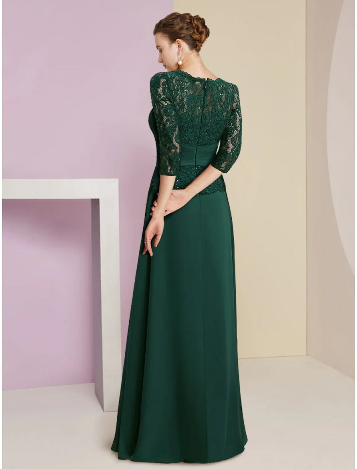 A-Line Chiffon Three-Quarter Sleeve Floor-Length Wedding Dress - Chloe Dress