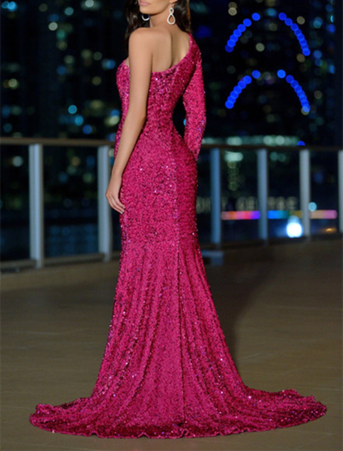 Mermaid One-Shoulder Sequin Long Sleeve High Slit Prom Dress - Chloe Dress