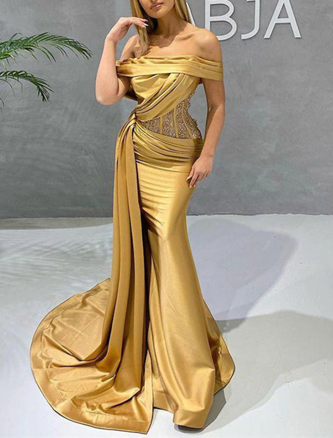 Mermaid Off-Shoulder Sleeveless Lace-Up Back Train Evening Gown - Chloe Dress