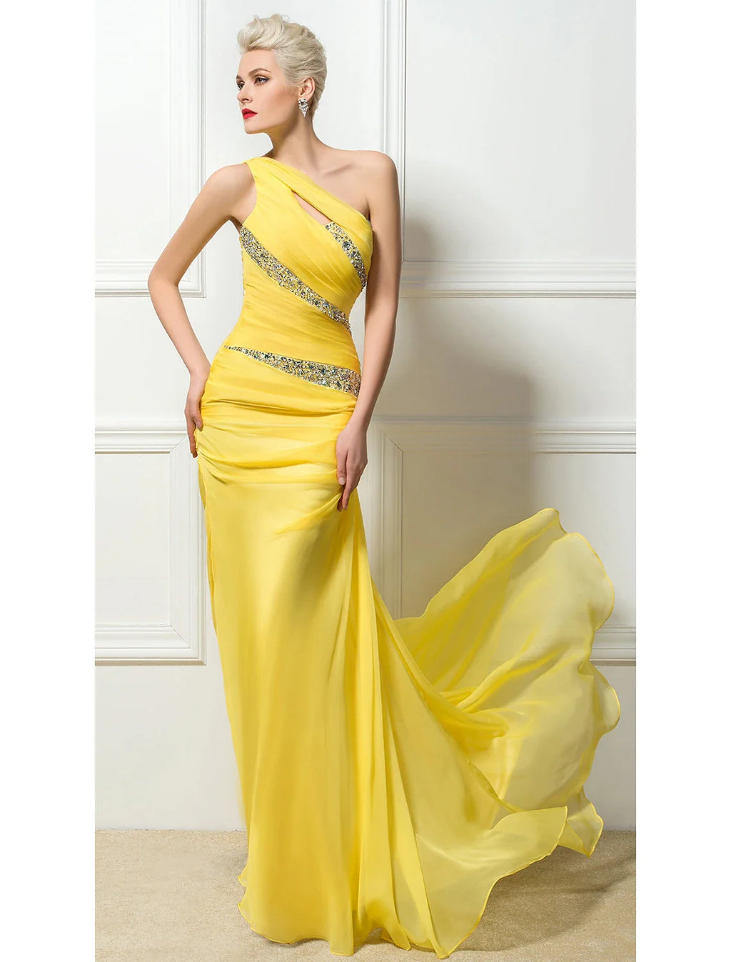 Sheath One-Shoulder Chiffon Sleeveless Backless Train Evening Dress - Chloe Dress