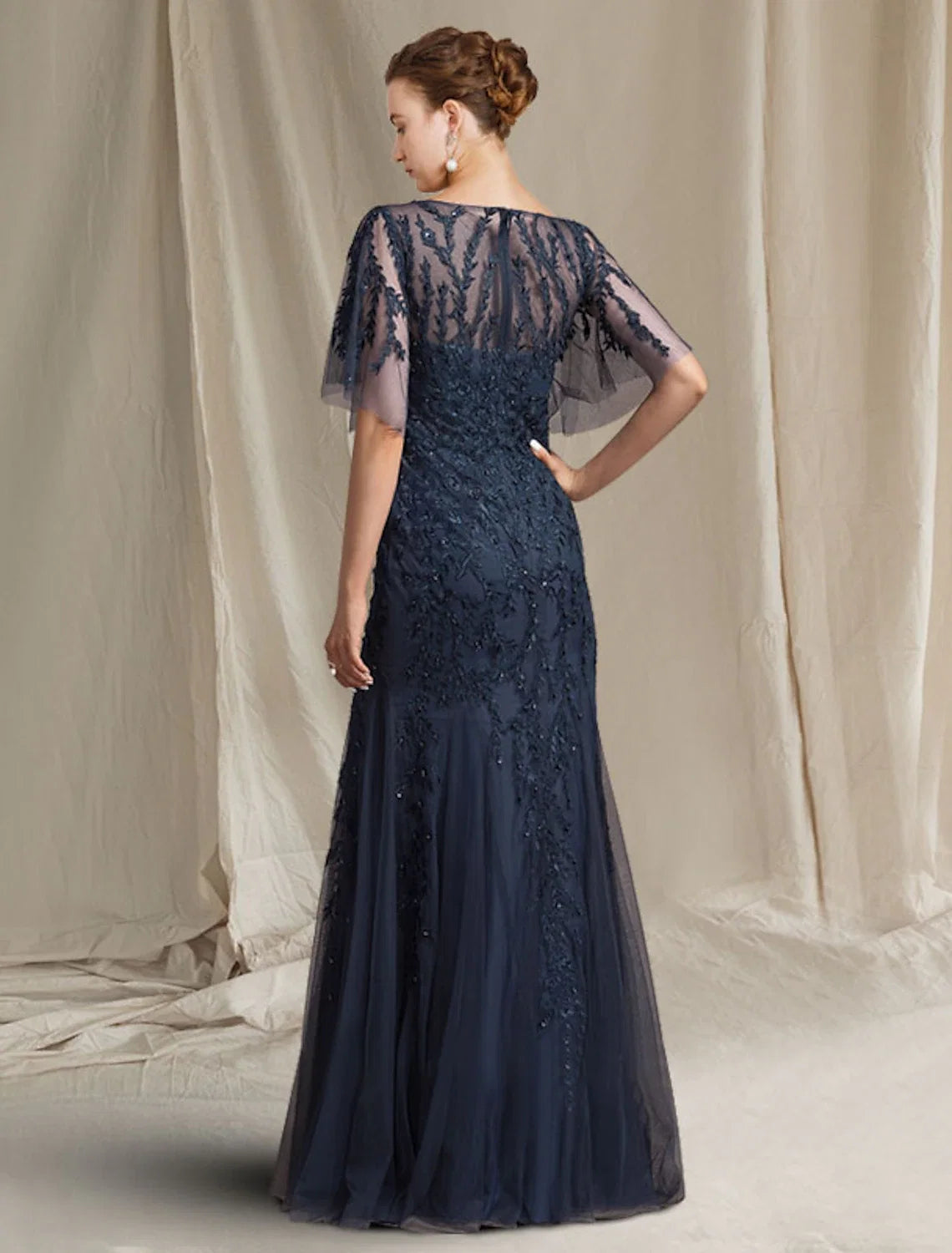 A-Line Tulle Short Sleeve Applique Floor-Length Dress - Chloe Dress