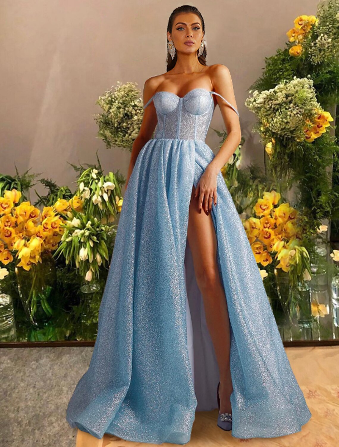 Black A-Line Sweetheart Tulle Sleeveless High Slit Floor-Length Prom Dress - Chloe Dress