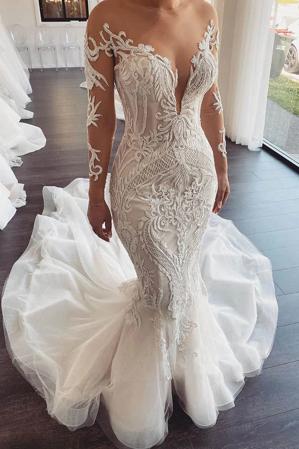 Mermaid Illusion Lace Wedding Dress - Chloe Dress