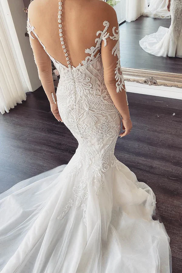 Mermaid Illusion Lace Wedding Dress - Chloe Dress