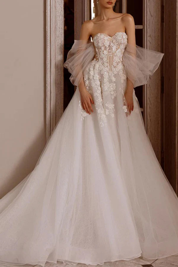 A-Line Sweetheart Lace Applique Wedding Dress - Chloe Dress