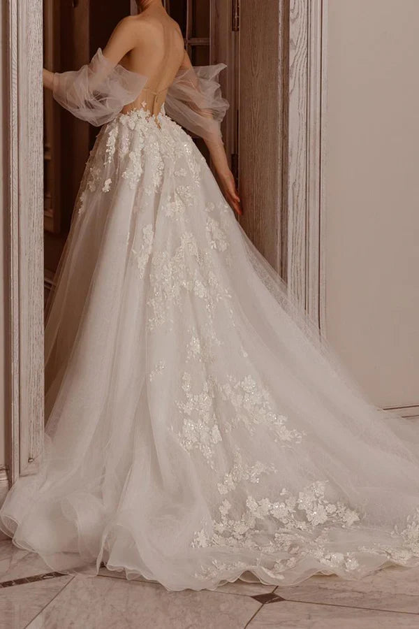 A-Line Sweetheart Lace Applique Wedding Dress - Chloe Dress
