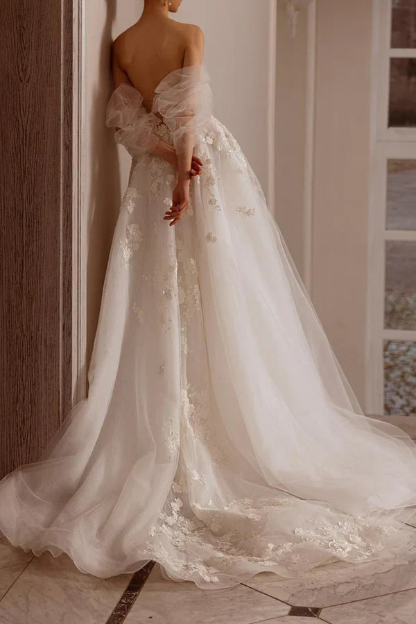 A-Line Sweetheart Lace Applique Wedding Dress - Chloe Dress