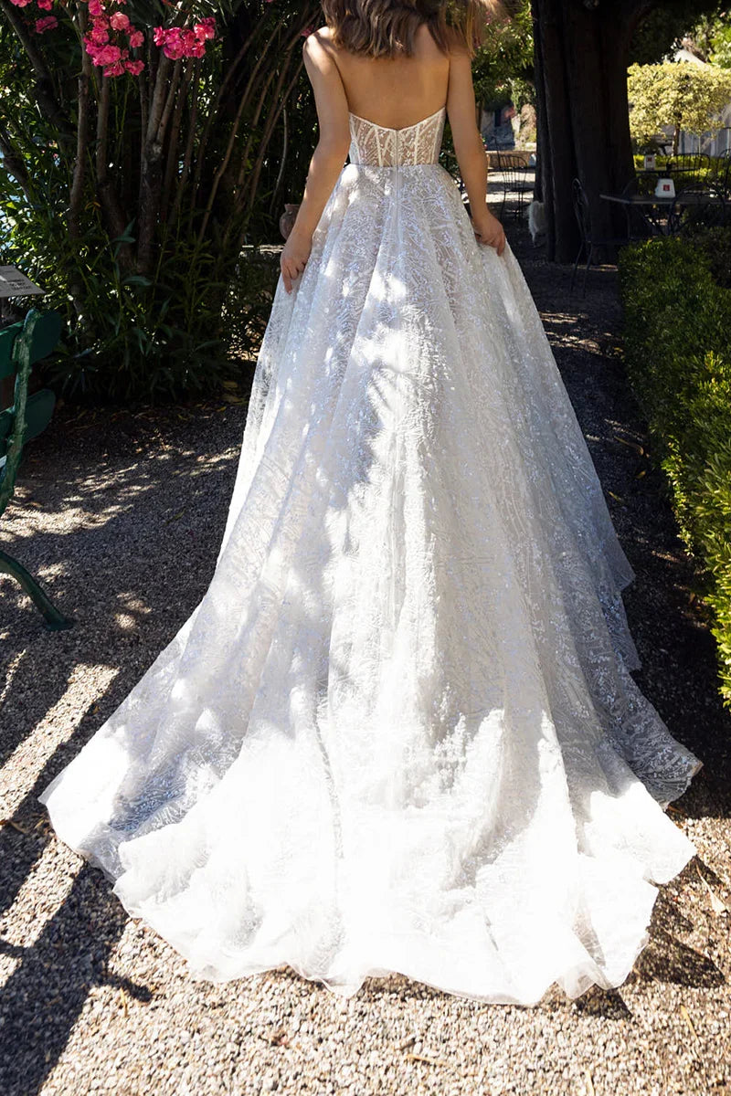 A-Line Sweetheart Lace Train Wedding Dress - Chloe Dress