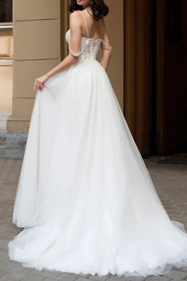 A-Line V-Neck High Slit Wedding Dress - Chloe Dress