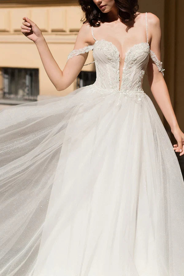 A-Line V-Neck High Slit Wedding Dress - Chloe Dress