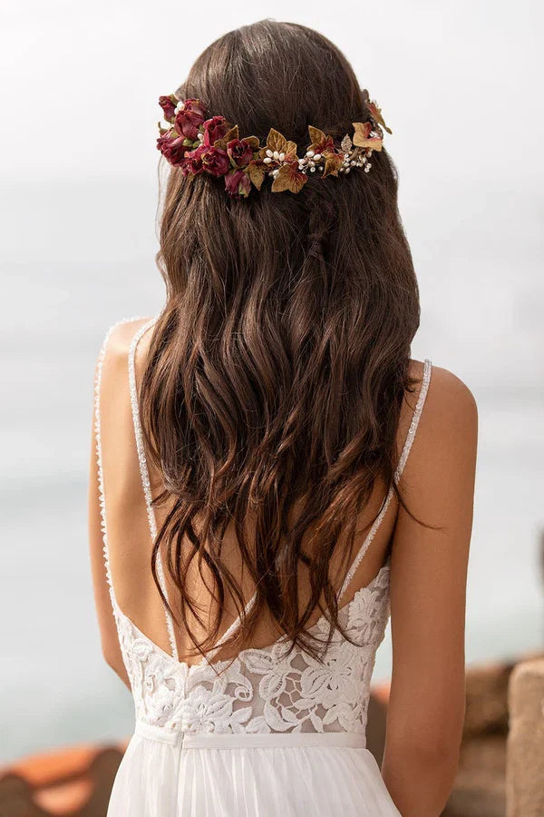 V-Neck Lace High Slit Wedding Dress - Chloe Dress
