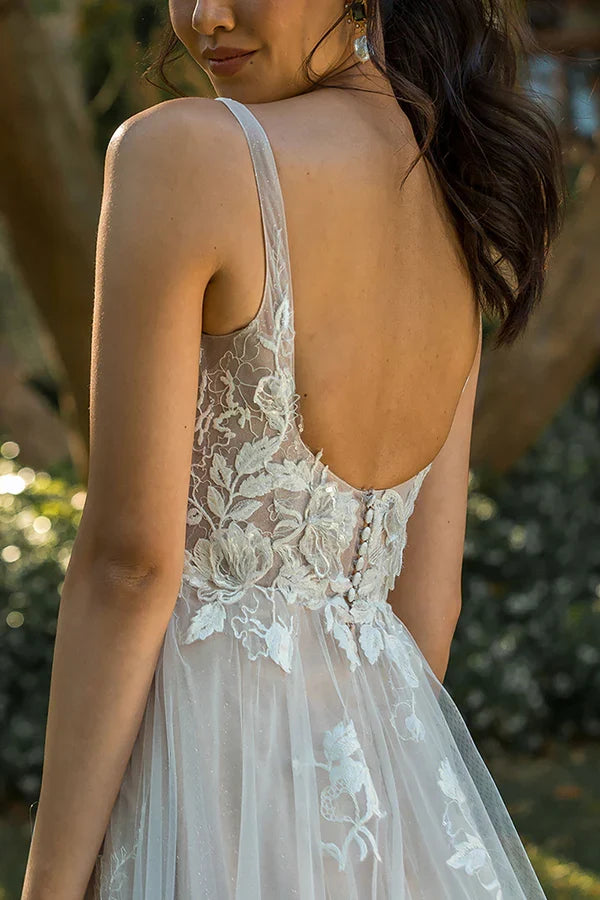 V-Neck Lace Train Wedding Dress - Chloe Dress